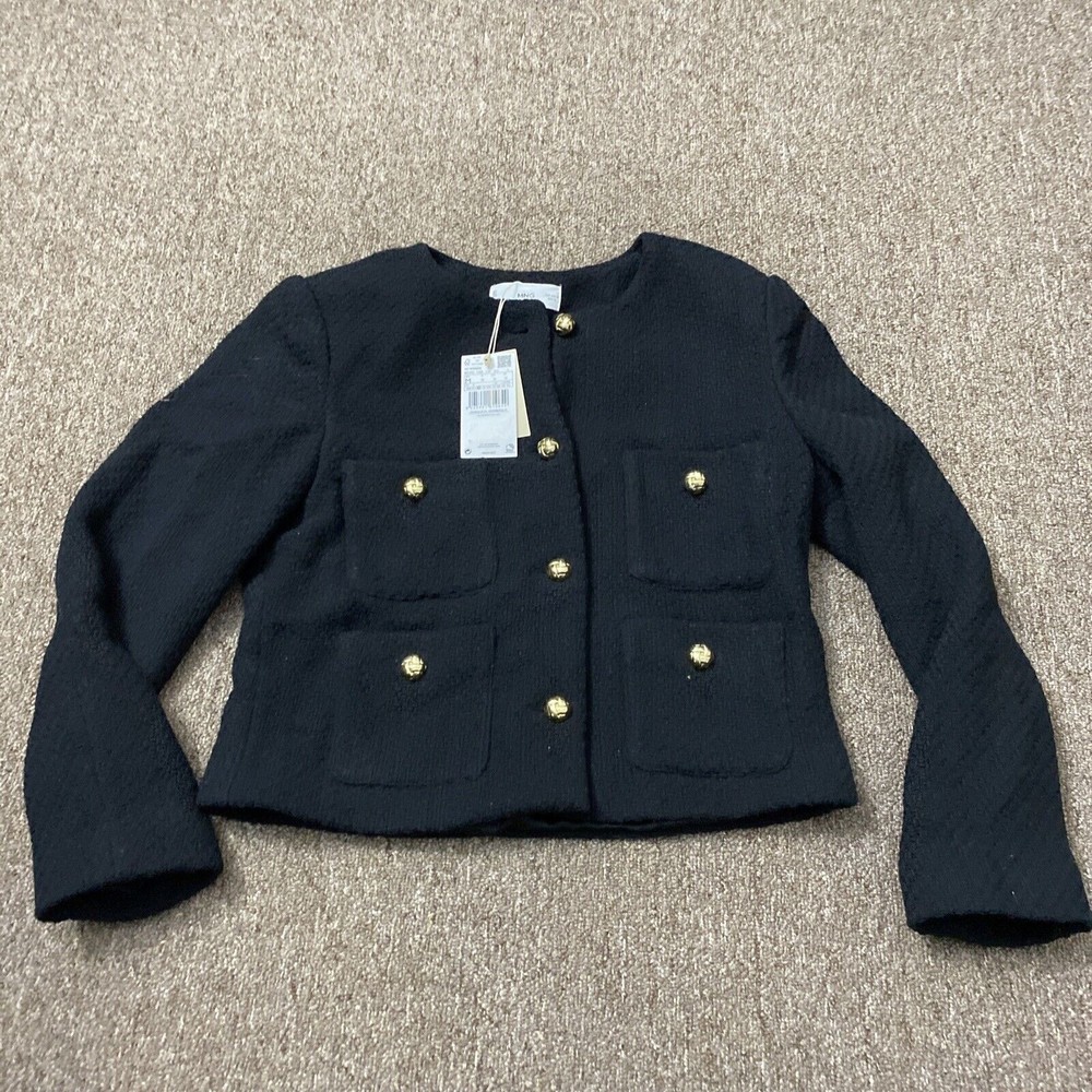 Mango Black Cotton Blazer With Gold Buttons Medium - Brand new with Tags